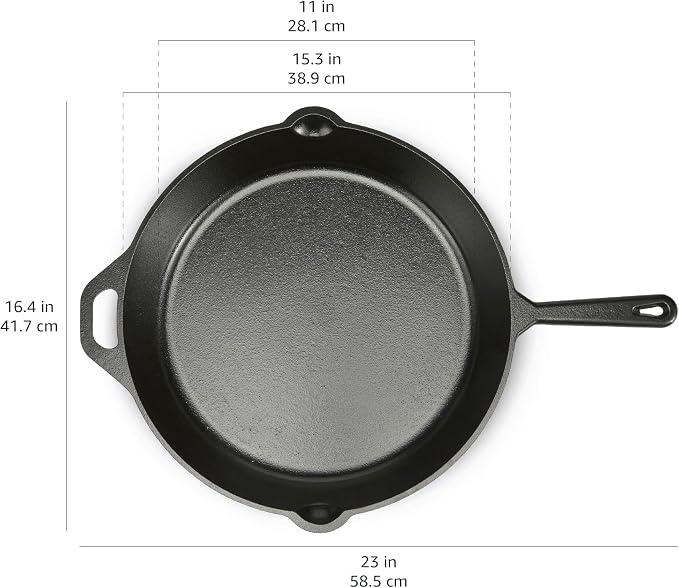 Amazon Basics Pre-Seasoned Cast Iron Skillet, Oven Safe, Even Heating, Heat Distribution, Stove Compatible, Heavy-Duty, 15-Inch, Black