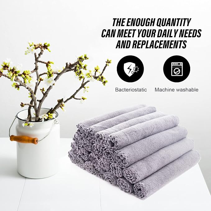 MOONQUEEN Ultra Soft Premium Washcloths Set - 12 x 12 inches - 72 Pack - Quick Drying - Highly Absorbent Coral Velvet Bathroom Wash Clothes (Light Grey)