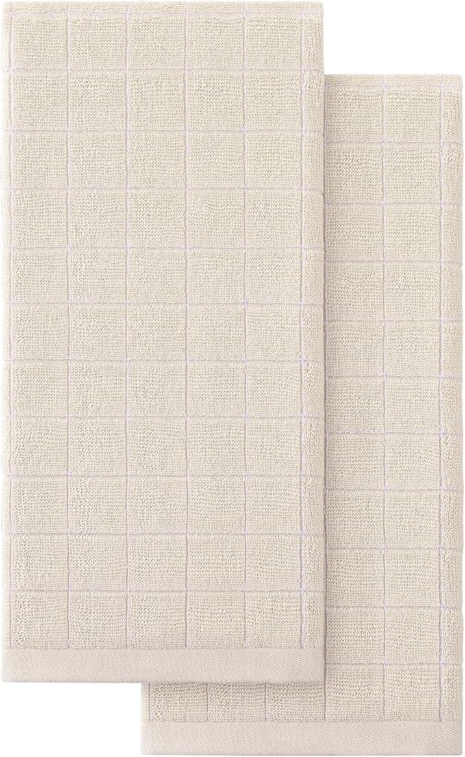 Homaxy 100% Cotton Terry Kitchen Towels, 2 Pack, Beige | Ultra Soft and Absorbent Dish Towels for Kitchen, Suitable for Drying and Washing Dishes