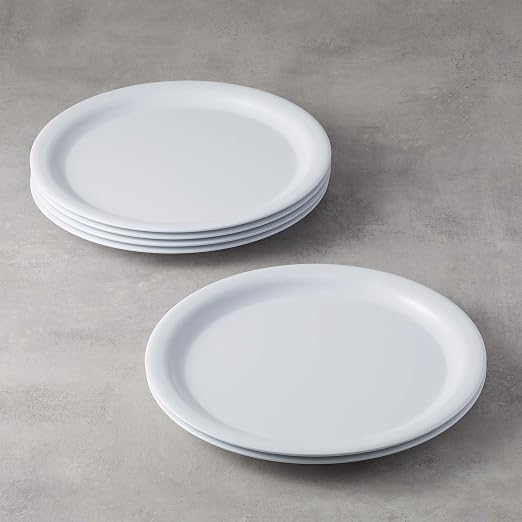 Amazon Basics Melamine Plastic Plate, Dishwasher Safe, BPA Free, 6 Piece Set, 9 in, White