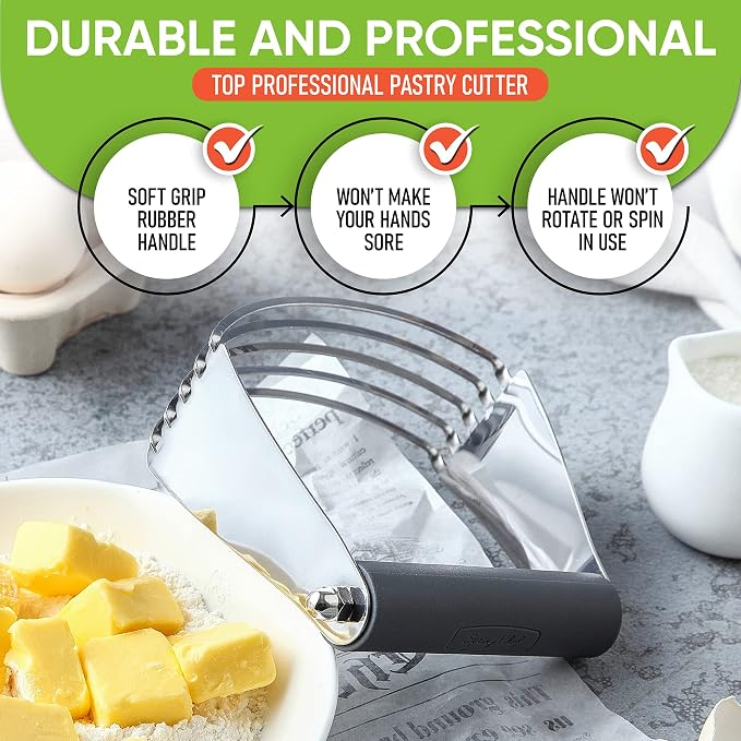 Spring Chef Large Dough Blender For Baking - Durable Pastry Blender - Gray | Heavy Duty Dough Mixer Hand Tool w/ Stainless Steel Blades, Professional Pastry Cutter Tool for Easy Mixing, Dishwasher Safe