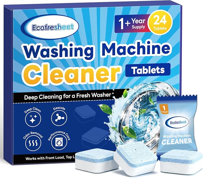 Washing Machine Cleaner Tablets 24 Count, Deep Cleaning Washer Cleaner for Front Load & Top Load Washers, HE Washer Cleaning Tablets, Helps Reduce Odors & Buildup