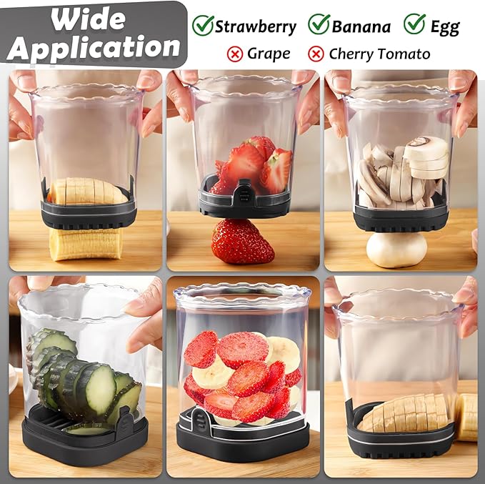 Creative Strawberry Slicer, Detachable Cutter with Push Plate (Black)