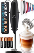 Zulay Kitchen Powerful Milk Frother Wand With Duracell Batteries - Ultra Fast Handheld Drink Mixer - Electric Whisk Foam Maker for Coffee, Lattes, Cappuccino & Matcha - Double Whisk - Exec Black