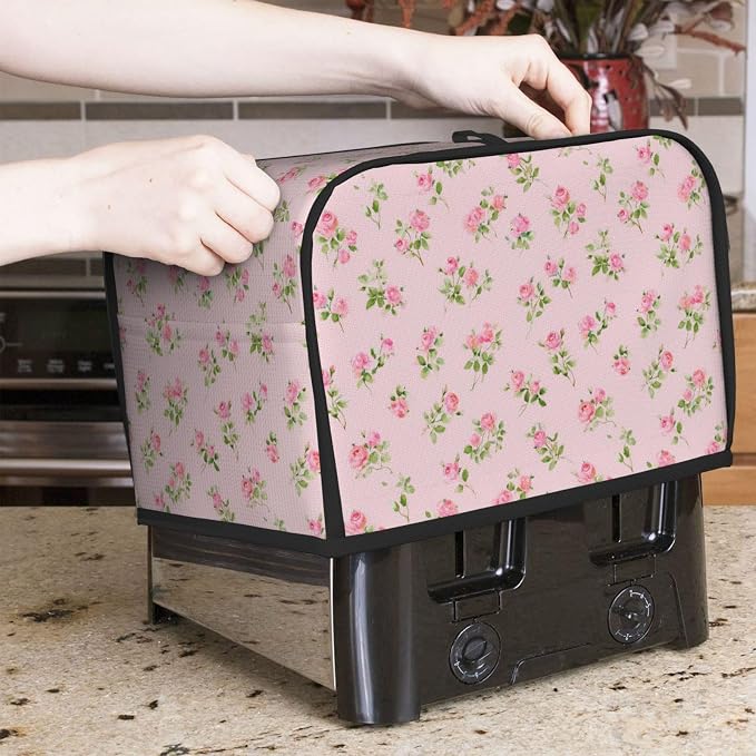 2 Slice Toaster Cover Watercolor Rose Pink Dust Proof Washable Kitchen Appliance Cover with Pocket, Oxford Fabric Countertop Toaster Protector for Standard Toasters Small Appliances