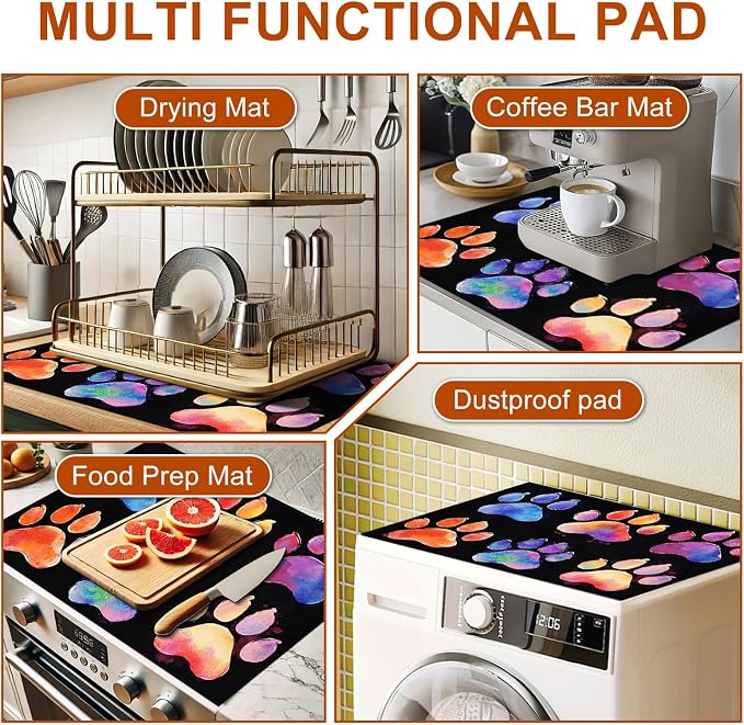 HOMETITUTE Stove Top Cover 28x20 Colorful Paw Print Heat Resistant Mat