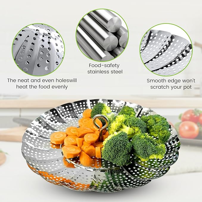 Sayfine Vegetable Steamer Basket, Premium Stainless Steel Veggie Steamer Basket - Folding Expandable Steamers to Fits Various Size Pot (Foldable Large)