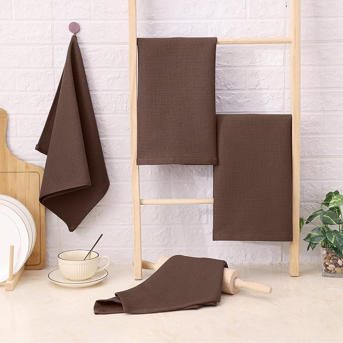 Homaxy 100% Cotton Waffle Weave Kitchen Towels, 4 Pack, Coffee | Soft and Absorbent Dish Towels, 16 x 26 Inches Quick Dry Hand Towels