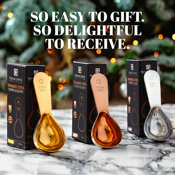 Coffee Scoop (Set of 2) - 2 Tablespoon (2 Tbsp / 1/8 Cup / 1 oz) - The Best Stainless Steel Measuring Spoons for Coffee, Tea, and More (2, Rose Gold)