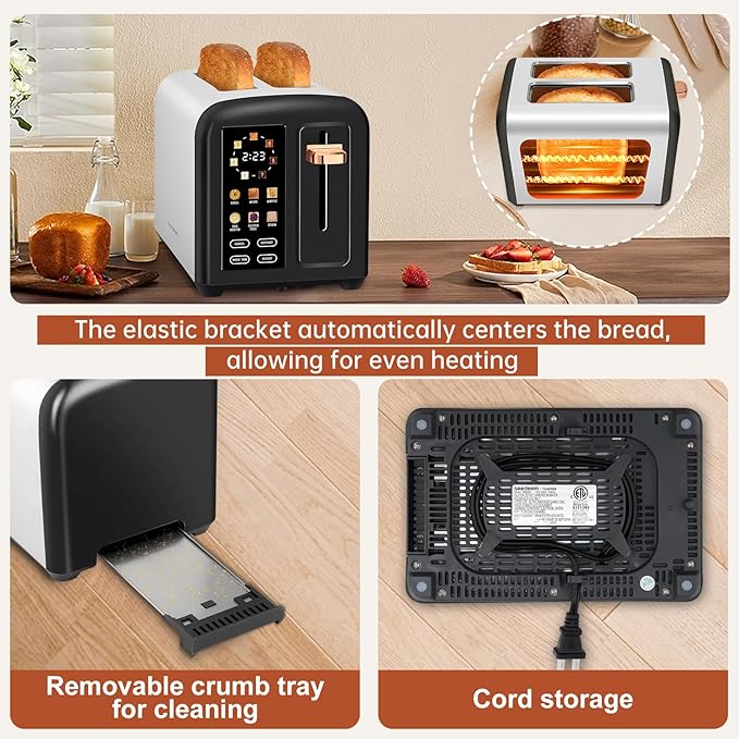 SEEDEEM 2-Slice Touchscreen Toaster, Stainless, 7 Shade, 1350W, Black