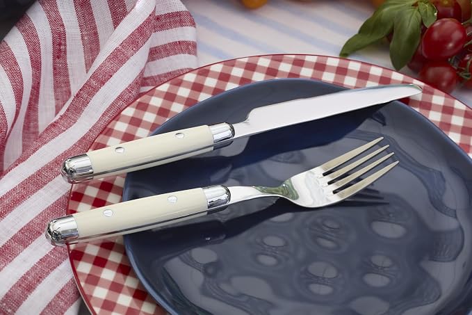Cambridge Jubilee White 16-Piece 18/0 Silverware Set for 4, Flatware | mirror finish, dishwasher safe | includes knives, forks, and spoons | heavy duty, cutlery set for kitchen and dining