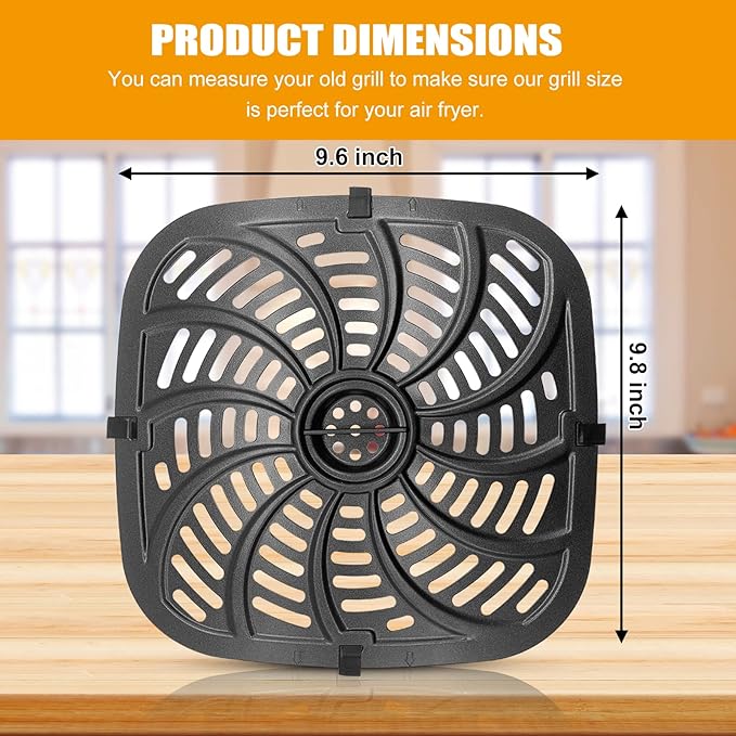 Air Fryer Grill Pan for Chefman Easy View 8 Qt TurboFry 8 Qt 4-in-1 Air Fryer,Food Grade Air fryer Accessories Replacement Tray Rack Parts Grill Crisper Plate with Rubber Bumpers, Dishwasher Safe