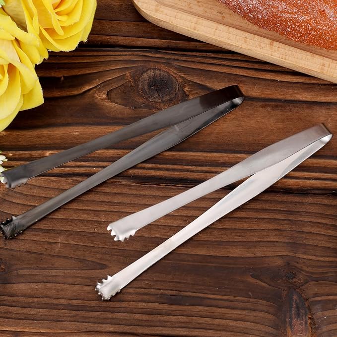 BOXOB 2pcs Egg Chalaza Remover Tongs, 5.98 Inch Toothed Design Eggshell Fragment Remover Tong Stainless Steel Multipurpose Kitchen Tool for Cooking Food Cake Bakers Pastry Chefs (Black, Silver)