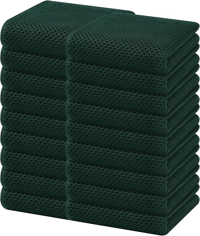Homaxy 100% Cotton Waffle Weave Kitchen Dish Towels 18-Pack, Blackish Green | 13 x 28 Inches, Ultra Soft Absorbent Dish Towels, Quick Drying Cleaning Towels