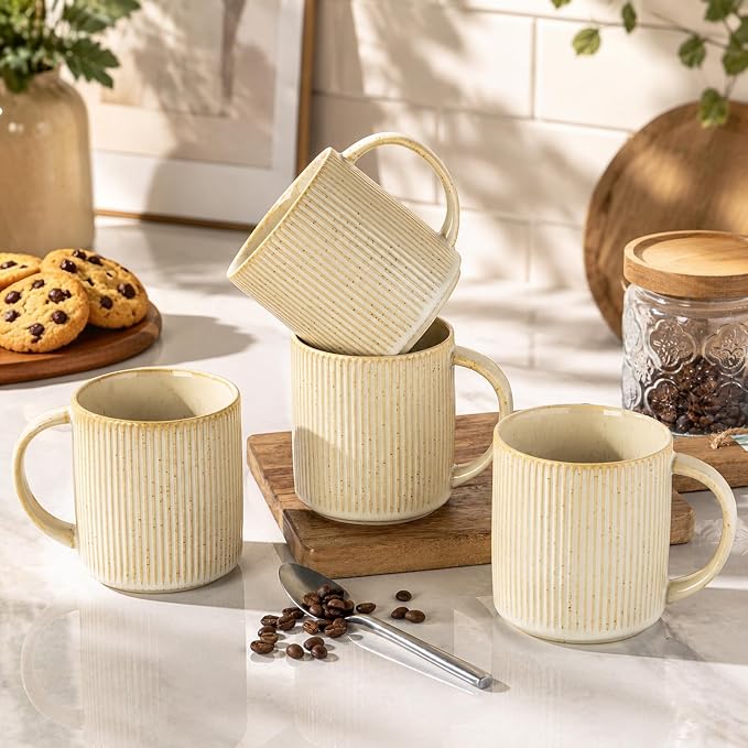 theterra Ceramic Coffee Mugs Set of 4, 14.2 oz Coffee Cups with Handle | Handmade, Suitable for Latte, Tea, Milk, Beer & Hot Cocoa, Cappuccino