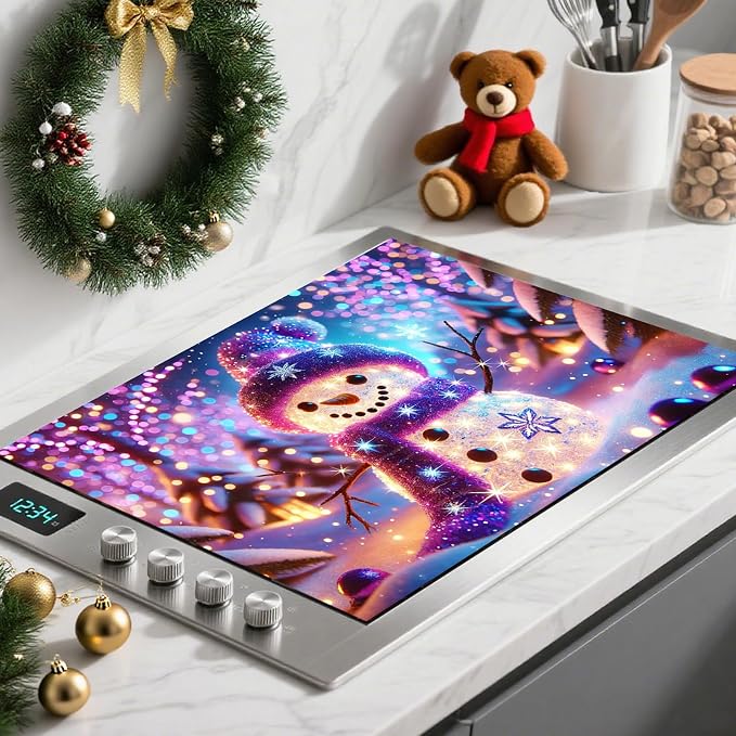Nuxovilar Cute Snowman Stove Cover Diatom Mud 28.35x20.47 In | Glass Protector Countertop Mat Counter Saver Cooktop Cover Kitchen Decor Space Room (Cute Snowman Pattern)