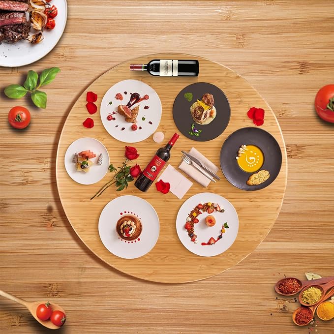(26 Inch) Bamboo Large Lazy Susan for Dining Table Top with Heavy Duty Metal Rotating Hardware