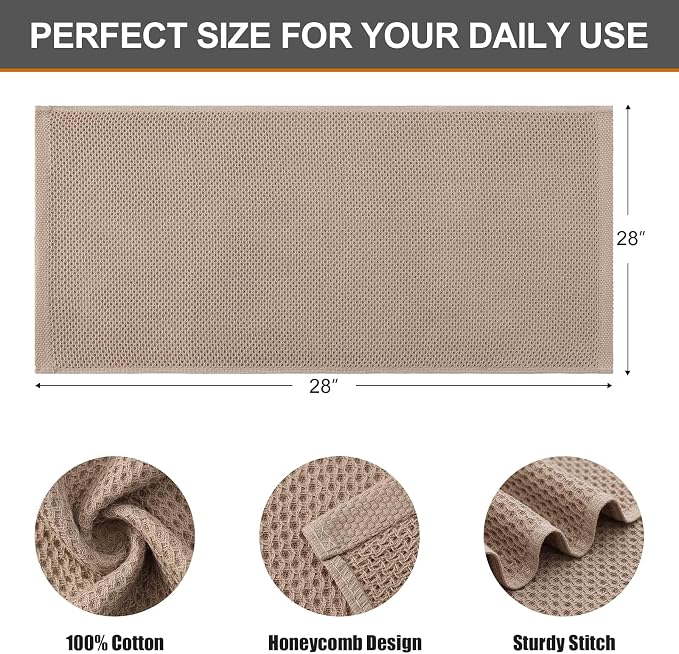 Kitinjoy 100% Cotton Waffle 8-Pack Kitchen Towels, 13" x 28", Tan | Super Soft, Ultra-Absorbent, Fast Drying, lightweight, Quick Drying Kitchen Hand Towels