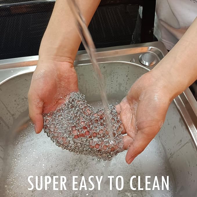 2pcs 5" Chain Mail Cast Iron Cleaner Scrubber, 316 Chainmail Scrubber | Stianless Steel Skillet Cleaning Brush, Chainmail Scrubber Metal Brush to Clean Dutch Oven Carbon Steel Wok Grill Pan Pot