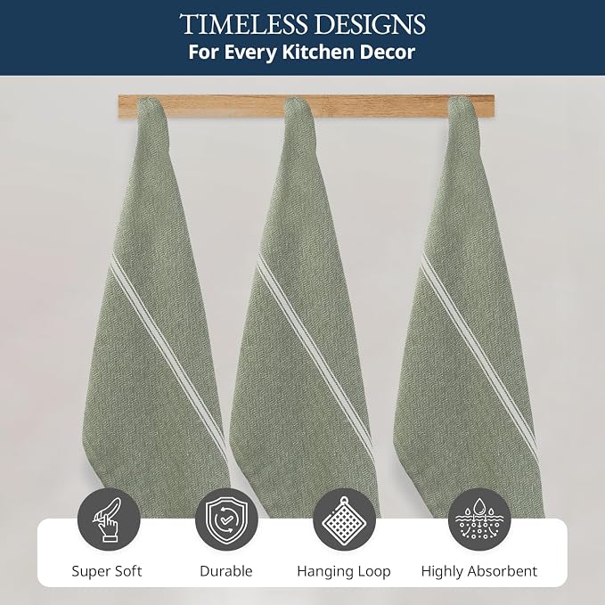 LANE LINEN Kitchen Towels Set - 100% Pure Cotton Dish Towels for Kitchen, Super Absorbent Kitchen Hand Towel, Tea Towels, Soft & Durable Dish Cloths, Pack of 6 – 14”x25”, Olive