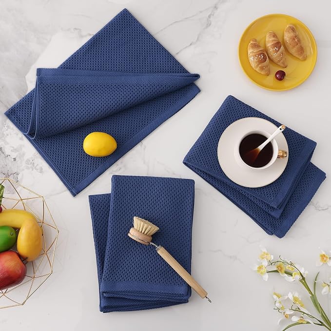 Homaxy 100% Cotton Oversized Waffle Weave Kitchen Towels 8-Pack, Navy Blue | 20 x 28 Inches, Ultra Soft Absorbent Dish Towels, Quick Drying Large Cleaning Towels