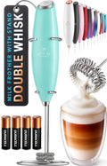 Zulay Kitchen Powerful Milk Frother Wand With Duracell Batteries - Ultra Fast Handheld Drink Mixer - Electric Whisk Foam Maker for Coffee, Lattes, Cappuccino & Matcha - Double Whisk - Fresh Mint