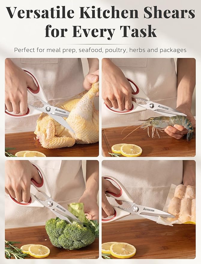 Astercook Kitchen Scissors 3 Pack, Heavy Duty All Purpose Kitchen Shears for Food and Packaging, Stainless Steel Food Scissors for Meat, Poultry, Herbs and Vegetables, Dishwasher Safe
