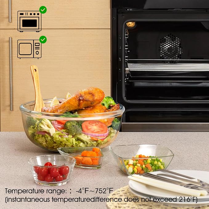 NUTRIUPS 6 QT Large Glass Mixing Bowl, Clear Big Salad Bowl for Kitchen | 6 QT Large Capacity,Borosilicate Glass Big Bowl for Sourdough Oven & Microwave Safe,Easy to Clean ﻿