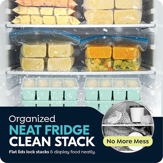 Silicone Freezer Trays with Lids, 1-Cup Soup Container Style Ice Cube Trays for Freezer - Leakproof, Dishwasher,Oven Safe, Stackable, Ideal for Frozen Broth, Leftovers & Meal Prep, BPA Free 2 Pack