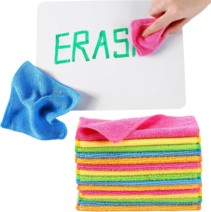 30 Pcs Dry Erase Cloth,6 X 6 Inch,Green/Blue/Yellow/Pink/Orange | Cleaning Rags Reasonable Whiteboard Cloth Kitchen Towels Microfiber Towels Cars Wash