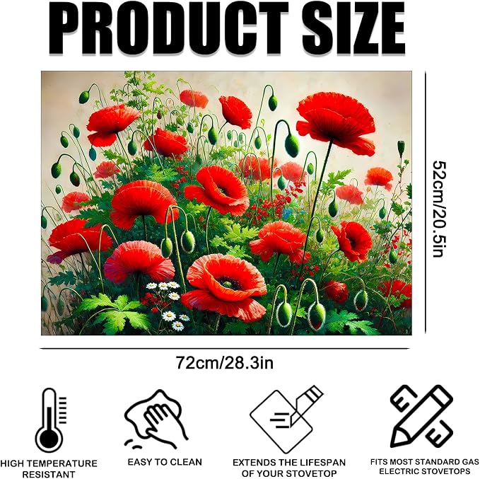 Nuxovilar Floral Accent Stove Cover Diatom Mud 28.35x20.47 In | Glass Protector Countertop Mat Counter Saver Cooktop Cover Kitchen Cooking Area Home (Floral Accent Design)