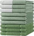 Homaxy 9 Pack Cotton Terry Premium Kitchen Towels, 18 x 28 in, Grass Green | Large 380 GSM Dish Towels, Highly Absorben Flat & Terry Kitchen Hand Towels, Soft Utility Tea Towel Set with Hanging Loop