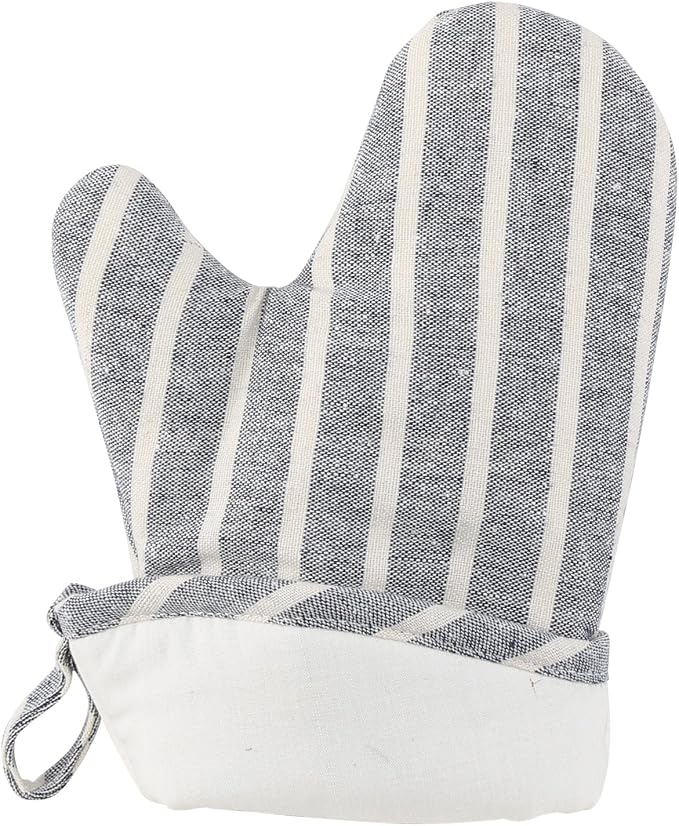 NEOVIVA Kitchen Oven Mitts for Kids,Heat Resistant Cotton Oven Gloves | Set of 2,for Cooking,Baking,Play Kitchen,Farmhouse Restaurant,Chalk Striped Wild Dove