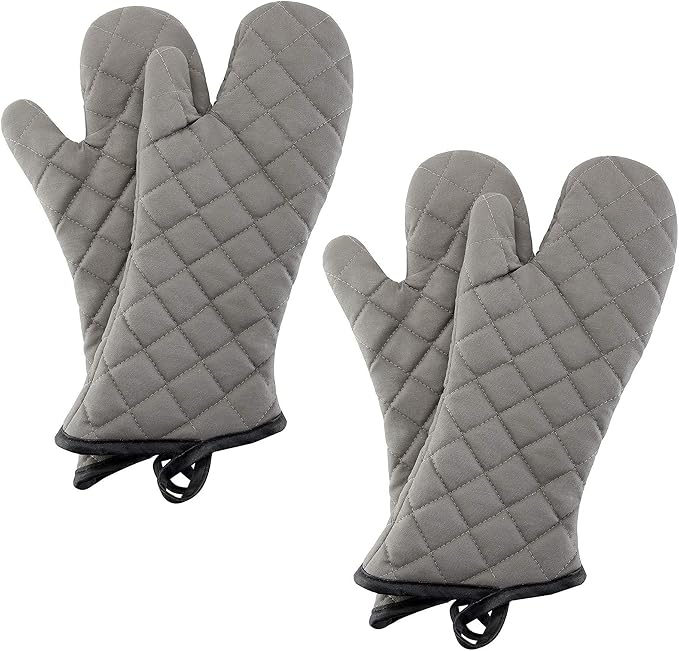 ARCLIBER Gray 16" Quilted Terry Oven Mitts 2 Pairs Heat Resistant | Quilted Lining, 1 Pair, Heat Resistant, Classic, Cotton Blend, Cooking, Baking, Grilling, Non-Slip Grip