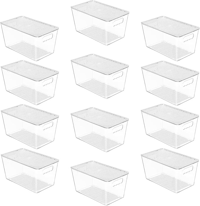 Vtopmart 12 Pack Clear Stackable Storage Bins with Lids, Medium | BPA-free Plastic, Organize Vertically, For Pantry Kitchen Fridge Cabinet Closet Bathroom, Built to Last, Easy to Move