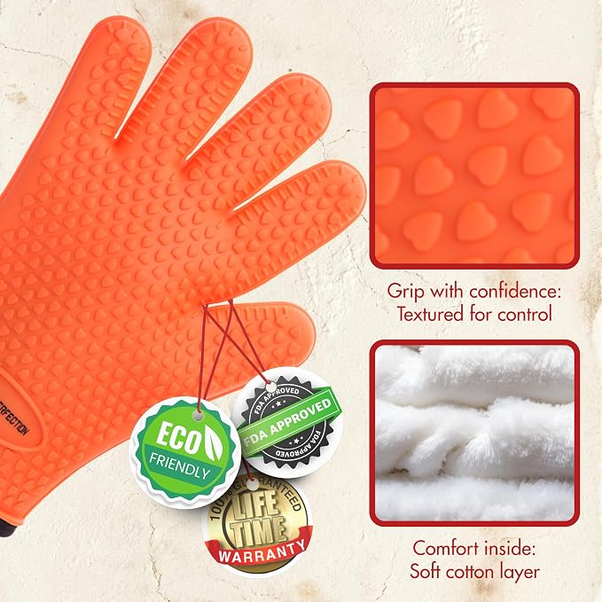 Kitchen perfection Silicone Pizza Oven Gloves - Heat Resistant Oven Mitts | Waterproof, 5-Finger Design For A Better Grip, for Outdoor & Indoor Pizza Ovens, Compatible with Ooni, Ninja, Gozney & More