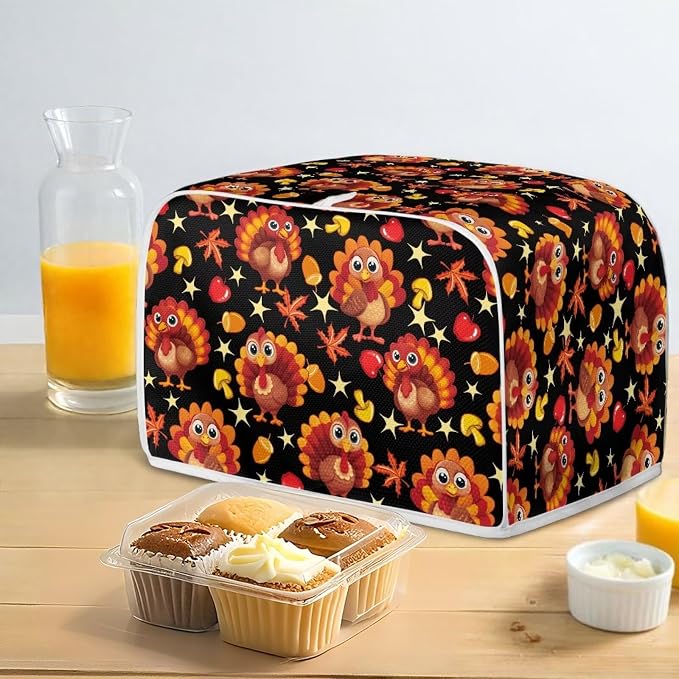 2 Slice Bread Toaster Cover for Thanksgiving, Turkey Maple Leaf Print Bakeware Protector Kitchen Accessories Appliance Dust Cover Kitchen Festival Decor Toaster Oven Covers