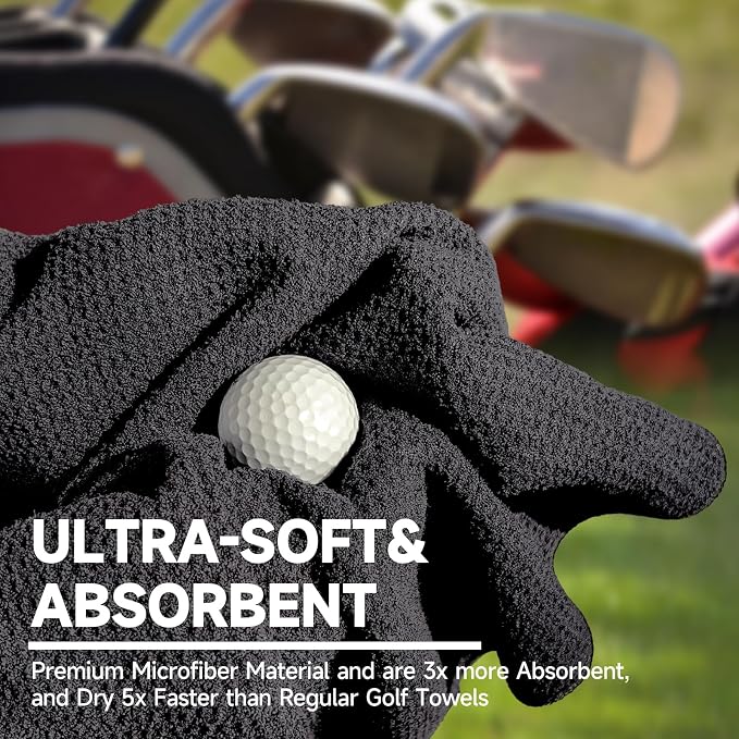 2 Pack Golf Towels with Club Brush, Microfiber Waffle Cleaning Set | Waffle pattern microfiber for strong water absorption, cleans clubs & balls, 2 towels + 1 brush, ideal for golfers