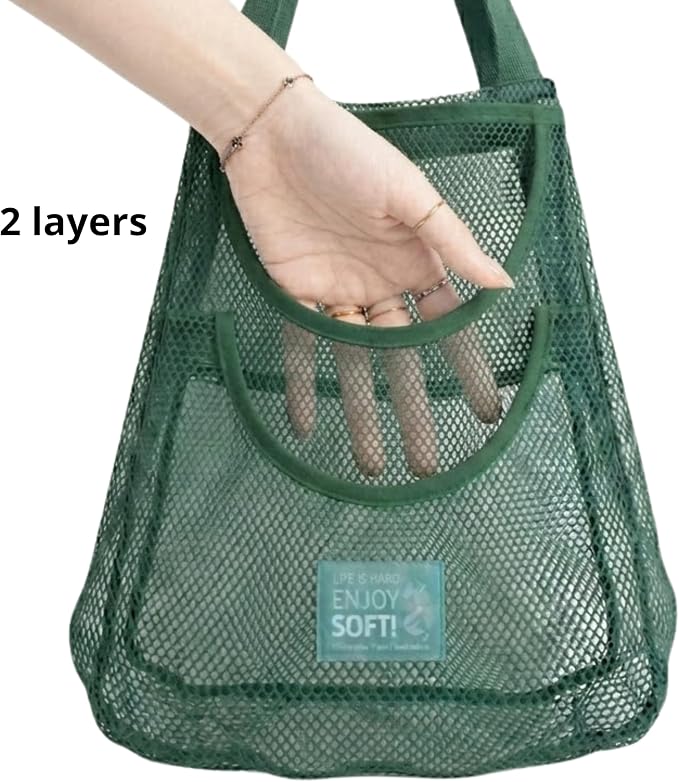 Durable Hanging Mesh Bags for Fruit & Vegetables. Reusable, Breathable Storage for Garlic, Potatoes & Pantry. Eco-Friendly Kitchen Organizer & Decor (2 extra large blue bags)