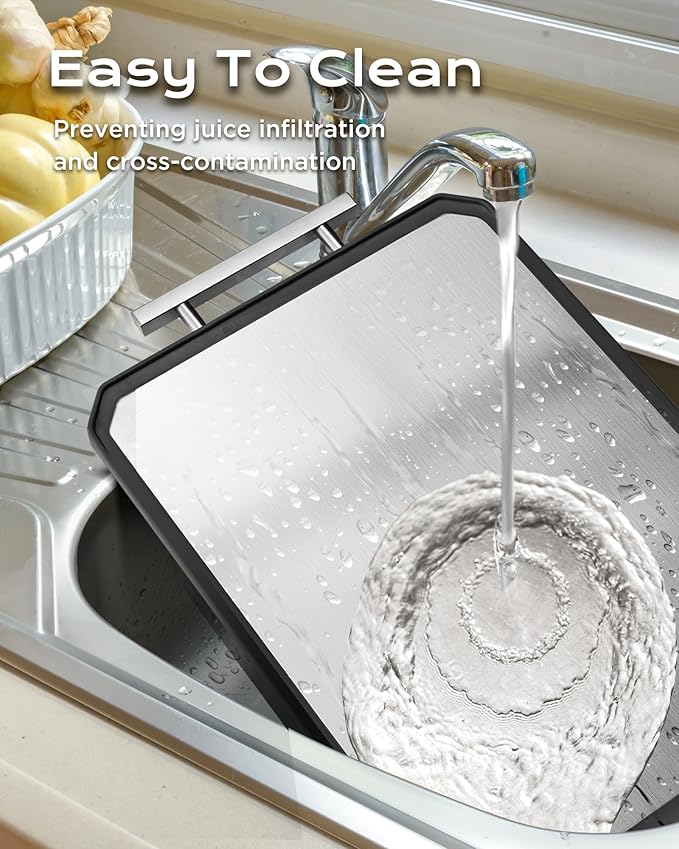 EXTRA LARGE Stainless Steel Cutting Board Set of 3 for kitchen | Non Toxic Metal Cutting Board,Double Sided Stainless Steel/Wheat pp Large for meat Dishwasher Safe,20*13.8+16*11+12*8.3 Inch