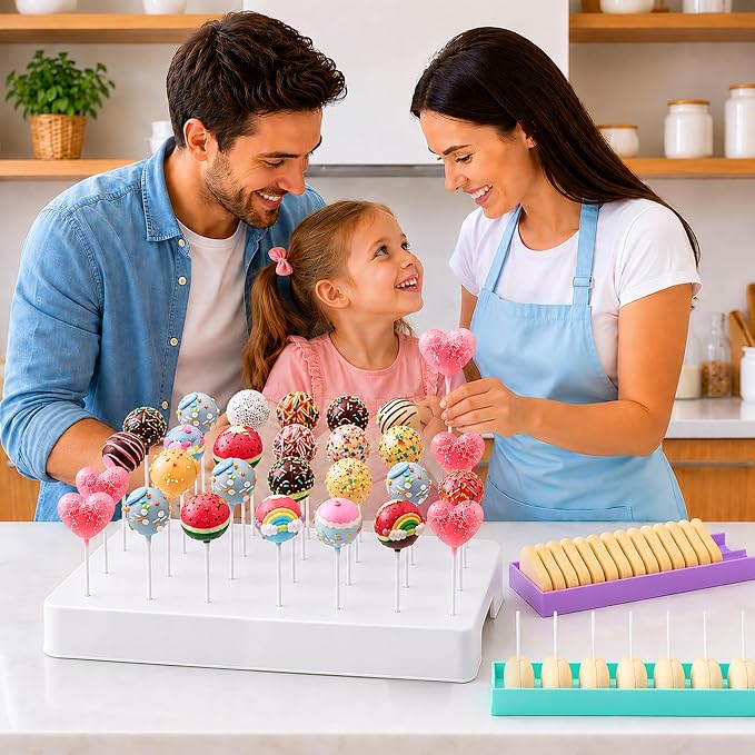 Cake Pop Making Kit with 2 Cake Pop Molds and Stand | Includes tray, sticks, and ABS cutter & pusher. Perfect for making cake pops for parties, weddings, and homemade desserts.