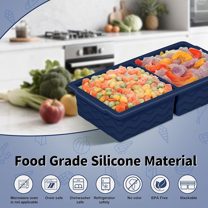 3-Pack Silicone Freezer Trays with Lid, Soup Freezer Container Molds | 2 Large 2-Cup, 4 Medium 1-Cup, 6 Small 1/2-Cup, BPA Free, Ice Cube Tray for Soup, Stews, Sauces, Meal Prep, Broth, Leftovers