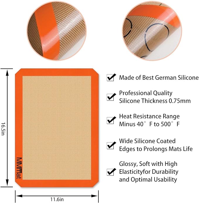 Best German Silicone Baking Mat, 2 Half Sheets + 1 Macaron Sheet | Non Slip Silicone Baking Sheet, Non Stick Reusable, BPA Free, PFOA Free, Non-toxic, Dishwasher Safe