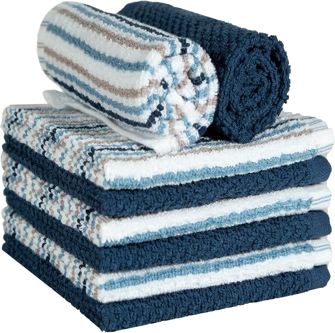 Bumble Dish Cloths 8-Pack, 100% Cotton Kitchen Towels, 12"x12" Blue | 430 GSM Soft Dish Towels for Kitchen, Highly Absorbent & Durable Kitchen Rags for Washing Dishes