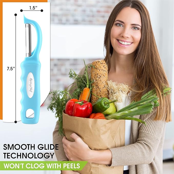 Spring Chef Swivel Potato Peeler with Soft Grip Handle, Set of 2, Aqua Sky | Premium Vegetable Peeler w/ Sharp Stainless Steel Blades, Multifunctional Food Peeler for Apple, Carrot, Cucumber, Fruit
