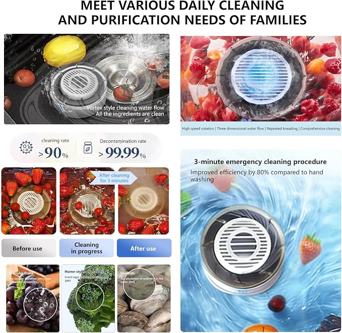 Fruit and Vegetable Washing Machine | Wireless Charging Produce Cleaner with Hydroxyl Water Ion Technology