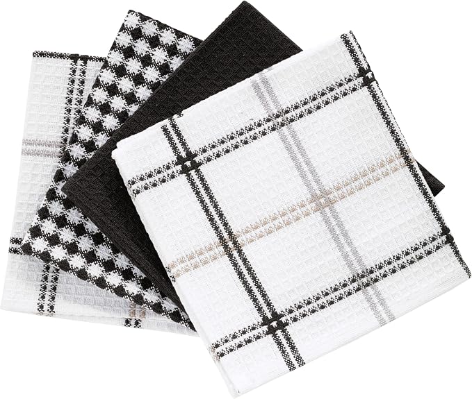T-Fal Premium Waffle Dish Cloths: Highly Absorbent, Super Soft Long Lasting - 100% Cotton, 12"x13" Towel for Cleaning & Drying, (4-Pack), Neutral