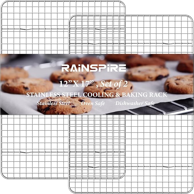 Cooling Rack Stainless Steel, Heavy Duty Cooling Racks for Cooking and Baking, Oven Safe Wire Rack for Cooking, Baking Rack for Oven Cooking Fits Half Sheet Cookie Pan, 12" x 17", 2-Pack