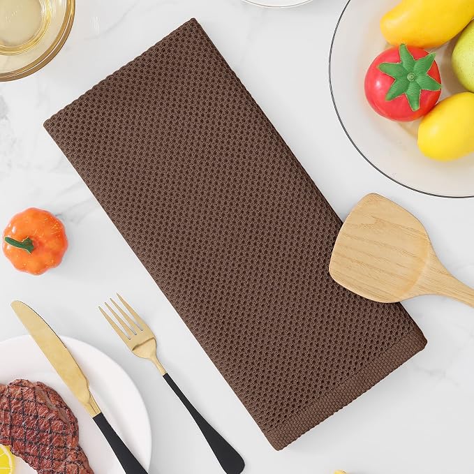 Homaxy 100% Cotton Waffle Weave Kitchen Dish Towels 4-Pack, Coffee | 13 x 28 Inches, Ultra Soft Absorbent Dish Towels, Quick Drying Cleaning Towels