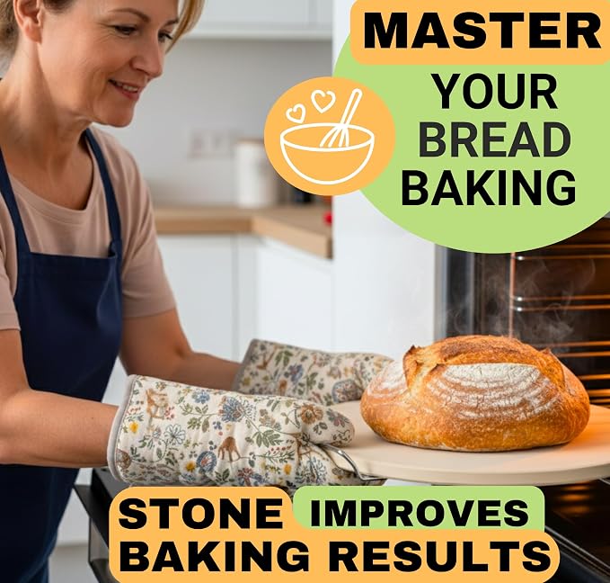 16 inch Baking Stone For Oven - Round Pizza Stone with Handles and Dough Tool - Baking Stone for Bread - Pizza Stones for Oven and Grill - Cooking Gifts for Food Lovers